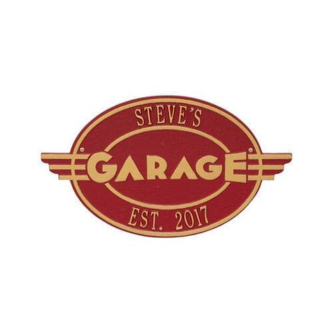 Whitehall 1655RG Moderno Garage Personalized Plaque in Red and Gold Color 10.25 x 18 x 0.25
