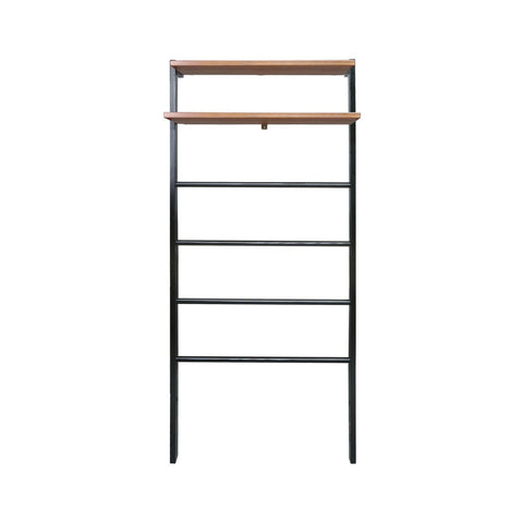 Space Saving 100% Solid Wood 6-Tier Blanket Ladder with Two Storage Shelves - Black/Sweet Oak