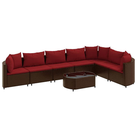 vidaXL Patio Sofa Set with Cushions 8 Piece, Sectional Sofa with Coffee Table, Outdoor Garden Furniture, Modern Style, Brown Poly Rattan