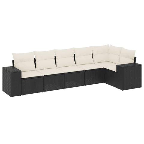 vidaXL 6 Piece Garden Sofa Set with Cushions Black Poly Rattan Modular Design Outdoor Furniture Seats Weather Resistant Storage Functionality Patio Conversation Lounge Sectional for Relaxation