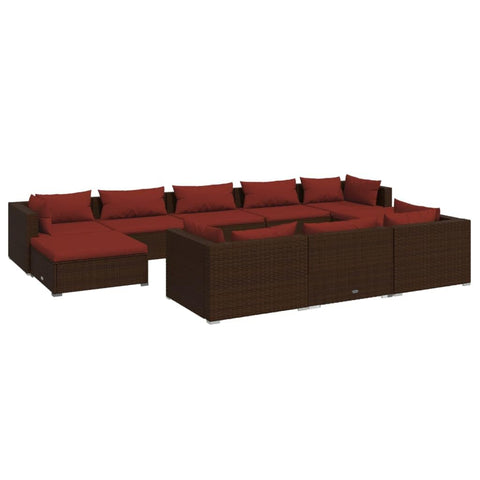 vidaXL Patio Lounge Set 10 Piece, Patio Furniture Set for Outdoor Garden, Sectional Sofa with Cushions, Corner Sofa, Brown Poly Rattan