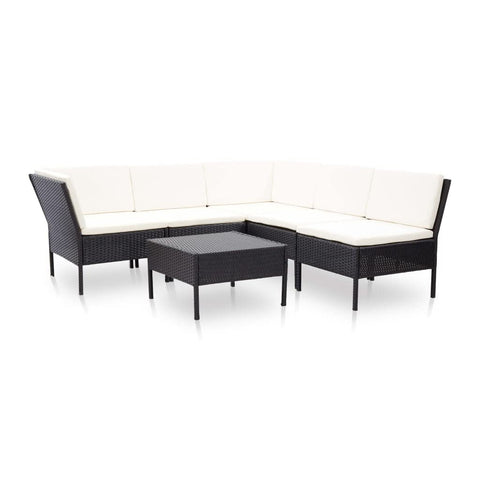 vidaXL 6-Piece Outdoor Patio Lounge Set with Cushions - Poly Rattan - Black - Durable Garden Furniture - Adjustable Layouts - Comfortable Seating - Assembly Required