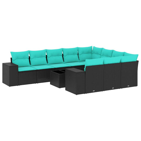 vidaXL 11 Piece Garden Sofa Set with Cushions Black Poly Rattan