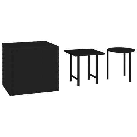 vidaXL Black Patio Side Tables Set of 3 - Poly Rattan Outdoor Garden Side Tables with Steel Frame - Ideal for Backyard, Terrace, or Lounge Use - Easy to Maintain
