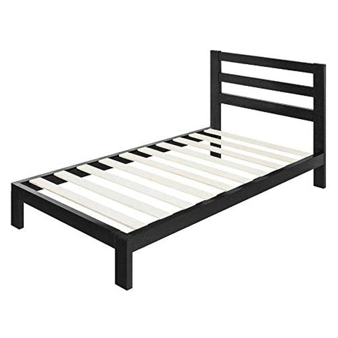 Fast Furnishings Twin Size Modern Metal Platform Bed Frame with Headboard and Wood Support Slats