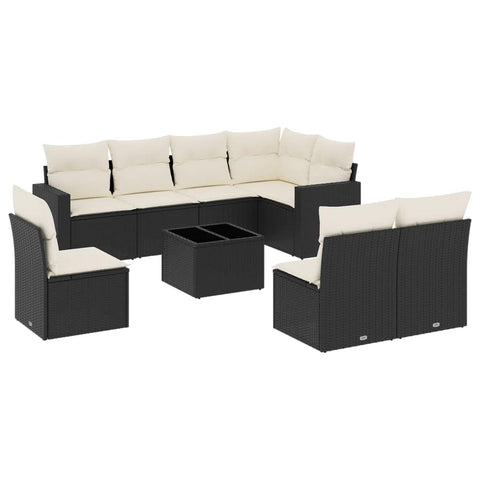 vidaXL Patio Sofa Set with Cushions 9 Piece, Outdoor Conversation Set, Sectional Sofa for Balcony Garden, Patio Furniture, Black Poly Rattan