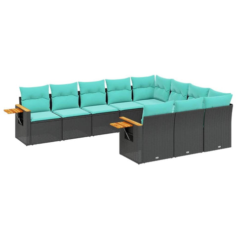 vidaXL Patio Sofa Set with Cushions 10 Piece, Outdoor Conversation Set, Sectional Sofa for Balcony Garden, Modern Style, Black Poly Rattan