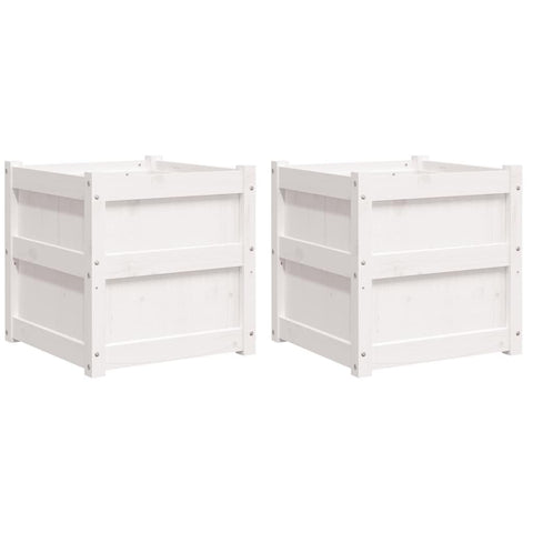 vidaXL - 2 Pcs Garden Planters in White Solid Pine Wood - Outdoor/Indoor Decorative Flower Box - 19.7"x19.7"x19.7" Square