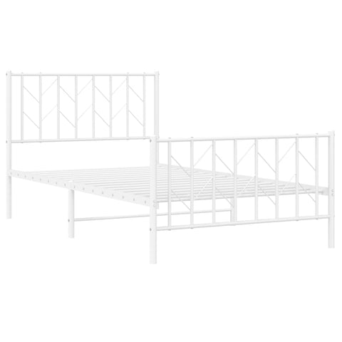 vidaXL 12'' Metal Twin XL Bed Frames with Headboard and Footboard, Platform Bed Frame with Strong Metal Slats Support, Under Bed Storage, Noise Free, White, Without Mattress