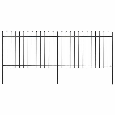 vidaXL Black Garden Fence - Steel Construction with Spear Top - 133.9"x66.9" - Outdoor, Home, Property Perimeter Barrier