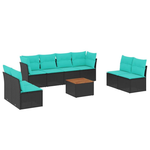 vidaXL Patio Sofa Set with Cushions 9 Piece, Outdoor Conversation Set, Patio Furniture Set for Balcony Garden, Modern Style, Black Poly Rattan
