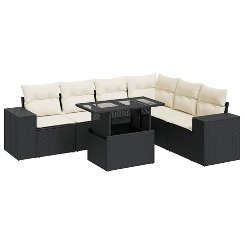 vidaXL 7 Piece Patio Sofa Set with Cushions Black Poly Rattan, Garden Sofa Set, Garden Lounge Set, Poly Rattan Sofa Set, Outdoor Sofa Set