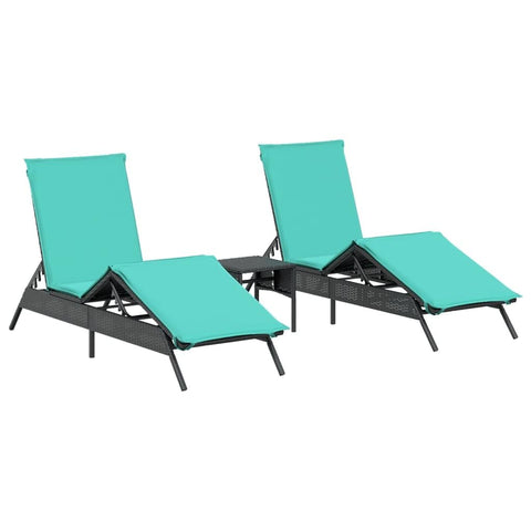 vidaXL Modern Outdoor Sun Lounger Set with Cushions and Side Table Adjustable Comfort UV Resistant Black Poly Rattan Furniture for Balcony Garden Cushioned Lounge Bed Rectangular Chaise Daybed