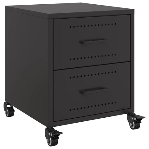 vidaXL Steel Bedside Cabinet with Drawers - Black End Table for Bedroom/Living Room - 14.2" x 15.4" x 17.1", Cold-Rolled Steel - Modern Storage Solution with Wheels and Handle