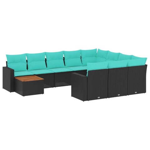 vidaXL Patio Sofa Set with Cushions 11 Piece, Outdoor Conversation Set with Storage, Patio Furniture Set, Modern Style, Black Poly Rattan
