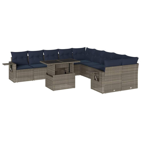 vidaXL Patio Sofa Set with Cushions 11 Piece, Conversation Set with Table and Sectional Sofas, Outdoor Seat for Garden, Modern, Gray Poly Rattan