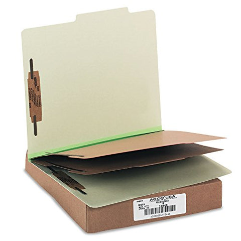 Pressboard Classification Folders 3 inch Expansion 2 Dividers 6 Fasteners Letter Size Leaf Green Exterior 10/Box