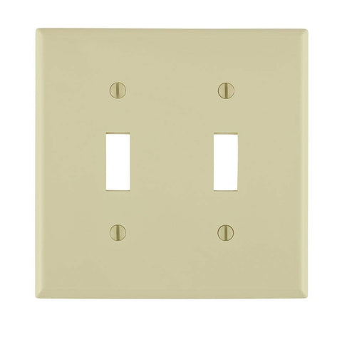 Leviton 2-Gang Toggle Device Switch Wallplate, Standard Size, Thermoplastic Nylon, Device Mount, 80709-I, Ivory