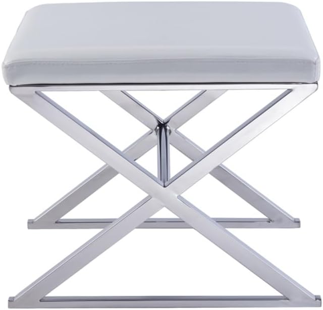 Pasargad Home Luxe Upholstered Bench, White/Chrome