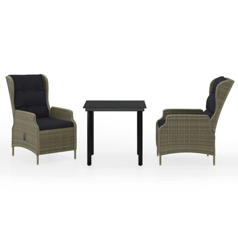 vidaXL 3-Piece Patio Dining Set â€“ Brown PE Rattan Outdoor Furniture with Steel Frame, Reclining Chairs, Removable Cushion Covers, and Glass Tabletop