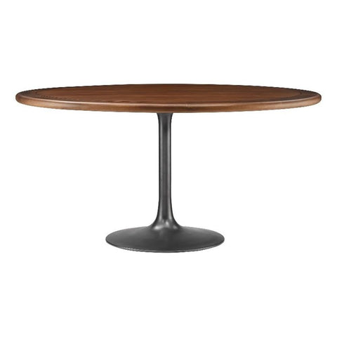 Modway Lippa 60 Inch Round Wood Dining Table with Metal Pedestal in Black Walnut - Modern Industrial Dining Table for 6 People - Solid Wood Tulip Kitchen Table