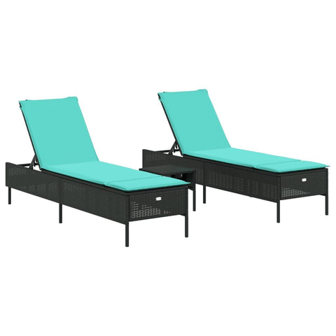 vidaXL Sun Lounger Set with Cushion 3 Piece, Outdoor Chaise Lounge, Sun Bed, Garden Daybed, Patio Furniture, Modern Style, Black Poly Rattan