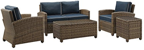 Bradenton 5Pc Wicker Outdoor Loveseat Patio Furniture Set Navy/Weathered Brown - Loveseat, Side Table, Coffee Table, & 2 Armchairs
