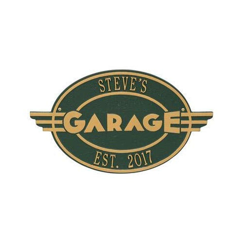 Whitehall 1655GG Moderno Garage Personalized Plaque in Green and Gold Color 10.25 x 18 x 0.25