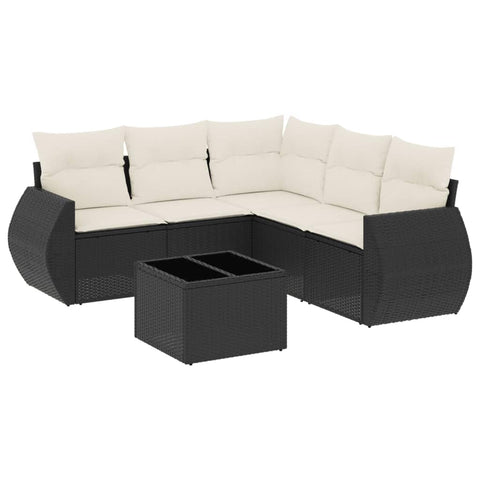 vidaXL Patio Sofa Set with Cushions 6 Piece, Outdoor Conversation Set, Sectional Sofa for Balcony Garden, Modern Style, Black Poly Rattan