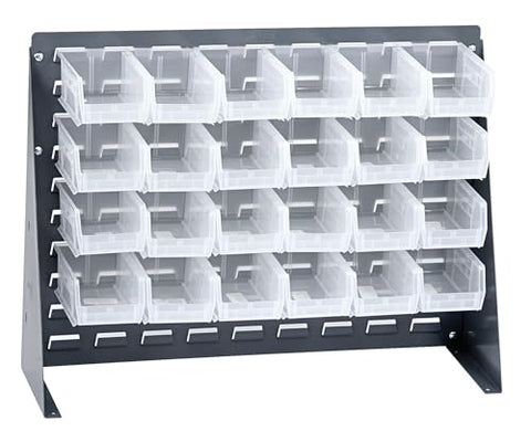 Quantum Storage Systems QBR-2721-210-24CL Ultra Bin Complete Bench Rack Package with 24 Ultra Bins, 27" x 8" x 21" , Clear