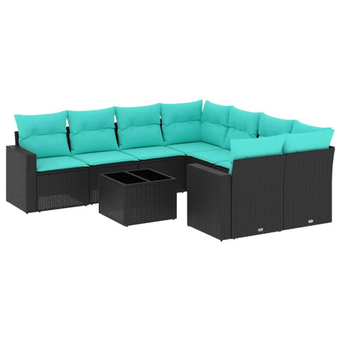 vidaXL Patio Sofa Set with Cushions 9 Piece, Outdoor Sectional Sofa, Conversation Set for Balcony Garden, Patio Furniture, Black Poly Rattan