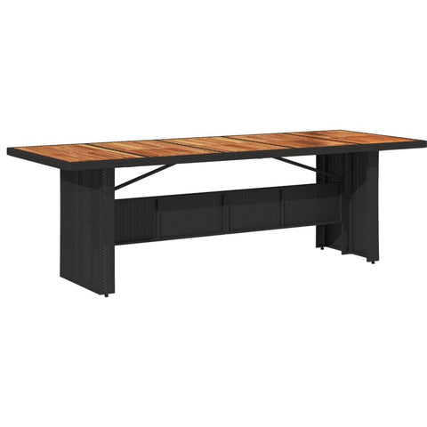 vidaXL Patio Table - Black Poly Rattan/Acacia Wood top, 94.5"x35.4", Outdoor Furniture for Garden/Patio