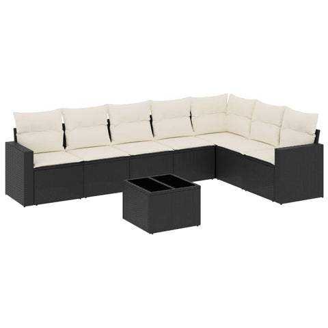 vidaXL Patio Sofa Set with Cushions 8 Piece, Sectional Sofa with Glass Table, Outdoor Conversation Set, Patio Furniture, Black Poly Rattan