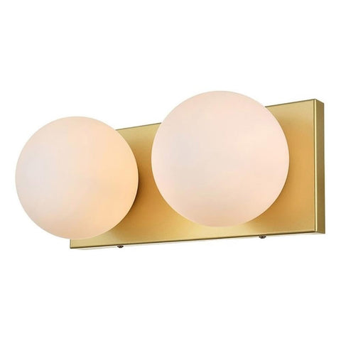 Living District Jaylin 2-Light Iron & Glass Bath Sconce in Brass/Frosted White