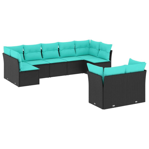 vidaXL Garden Sofa Set Black PE Rattan Large Adjustable Feet