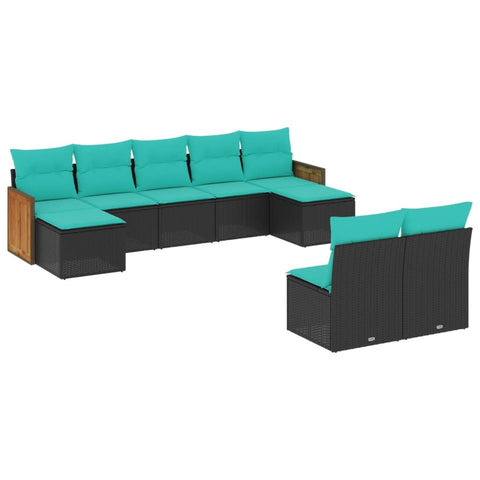 vidaXL Patio Sofa Set with Cushions - 9 Piece Black Poly Rattan Outdoor Modular Furniture, for Patio/Backyard/Garden Lounging