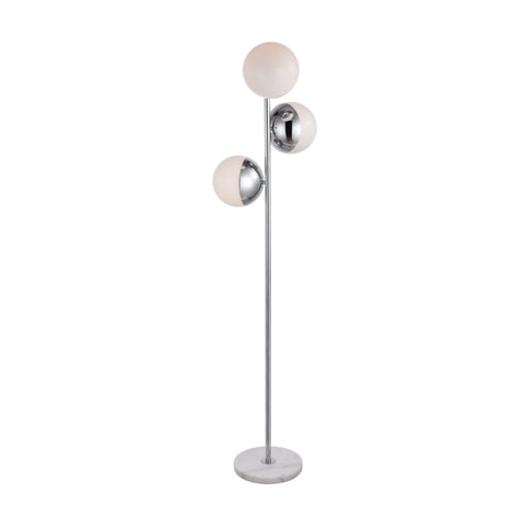 Elegant Lighting Living District Eclipse 3-Light Metal & Glass Floor Lamp in Chrome/Frosted White