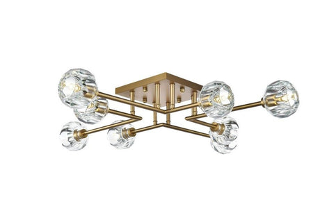 Elegant Lighting Eren 8-Light Metal & Crystal Flush Mount in Satin Gold/Clear