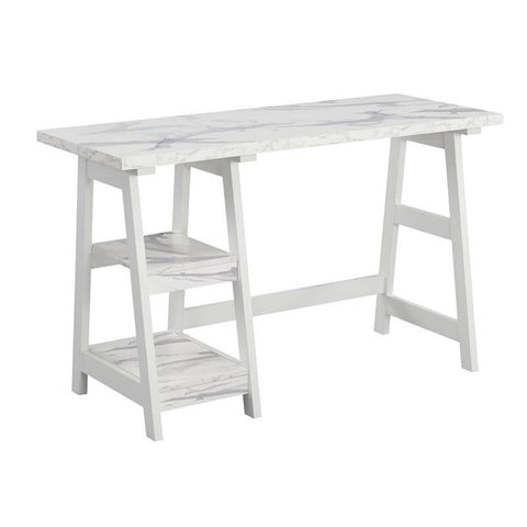 Convenience Concepts Designs2Go Trestle Desk 47" - Modern Desk or Vanity with Shelves, for Office, Dorm, Living Room, White Faux Marble/White