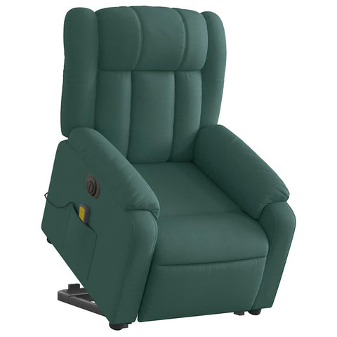 vidaXL Electric Massage Recliner Chair-Dark Green Fabric-Power Lift-Assist with Vibration Massage-Easy Recline