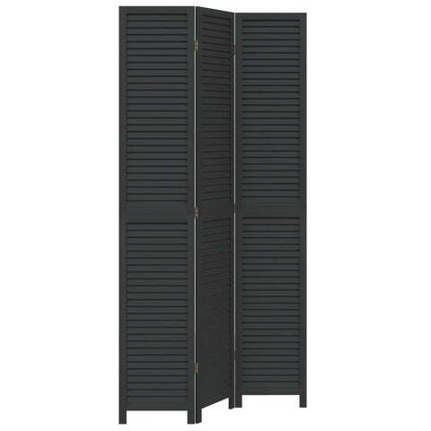 vidaXL Room Divider 3 Panels, Privacy Screen, Room Separator for Bedroom Office, Foldable Room Partition, Black Solid Wood Paulownia
