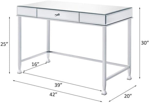 Acme Canine Rectangular Wood Top Writing Desk in Mirrored and Chrome