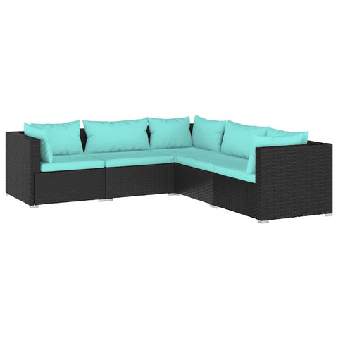 vidaXL Patio Lounge Set 5 Piece, Patio Furniture Set for Outdoor Garden, Sectional Sofa with Cushions, Corner Sofa, Poly Rattan Black