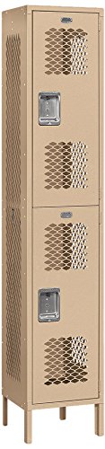 Salsbury Industries Assembled 2-Tier Extra Wide Vented Metal Locker with One Wide Storage Unit, 6-Feet High by 15-Inch Deep, Tan