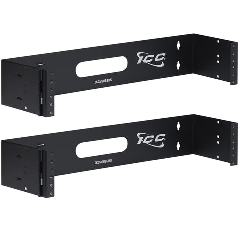 ICC Wall Mount Hinged Bracket, 2 RMS, 6? Depth, 20 lbs Capacity, 19? Rack Compatible, Steel Construction, Black, 2?Pack