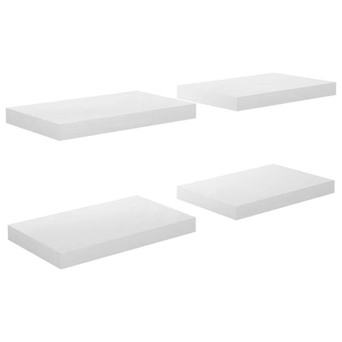 vidaXL Floating Wall Shelves in High Gloss White - Set of 4, Modern Invisible Mounting System Shelves - Honeycomb MDF with Metal Frame, Can Hold Up to 11 lbs per Shelf