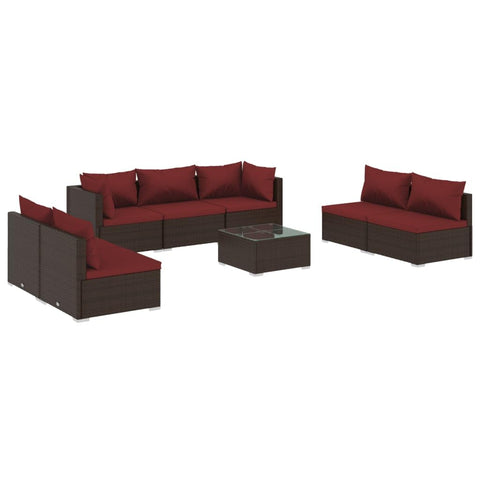 vidaXL Patio Lounge Set 8 Piece, Patio Furniture Set for Outdoor Garden, Sectional Sofa with Cushions, Corner Sofa, Poly Rattan Brown