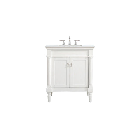 Elegant Decor Lexington 30" Wood Bathroom Vanity in Antique White/Brushed Nickel