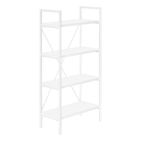 Monarch Specialties I 7801 Bookshelf, Bookcase, 4 Tier, 48" H, Office, Bedroom, Metal, Laminate, White, Contemporary, Modern