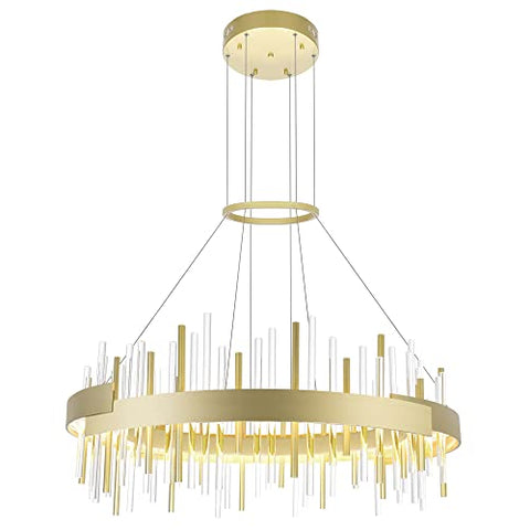 CWI Lighting Millipede 32-Inch Integrated LED Chandelier – Satin Gold Finish, Perfect for Bedrooms, Dining Areas, and Entryways